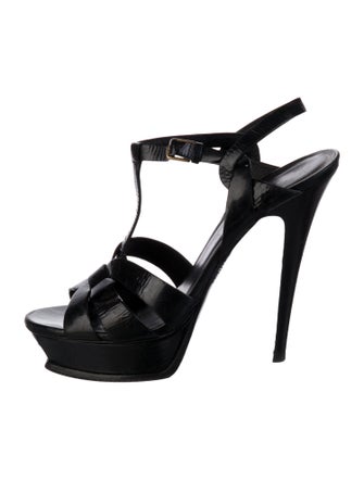 Yves Saint Laurent Rive Gauche Patent Leather T-Strap Sandals