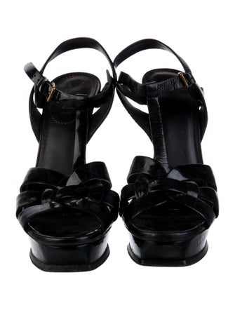 Yves Saint Laurent Rive Gauche Patent Leather T-Strap Sandals