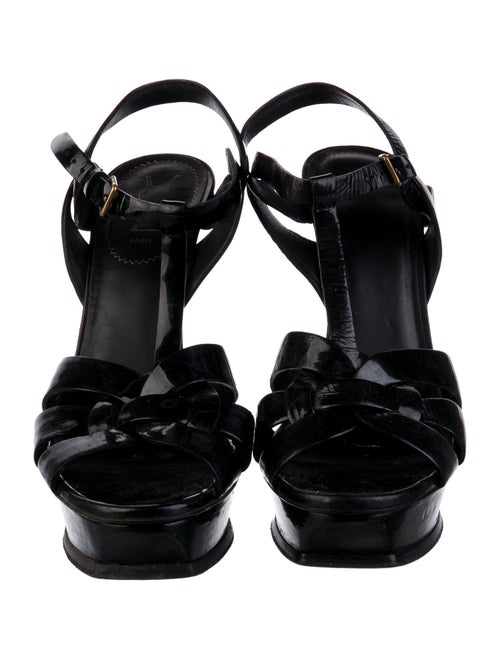 Yves Saint Laurent Rive Gauche Patent Leather T-Strap Sandals