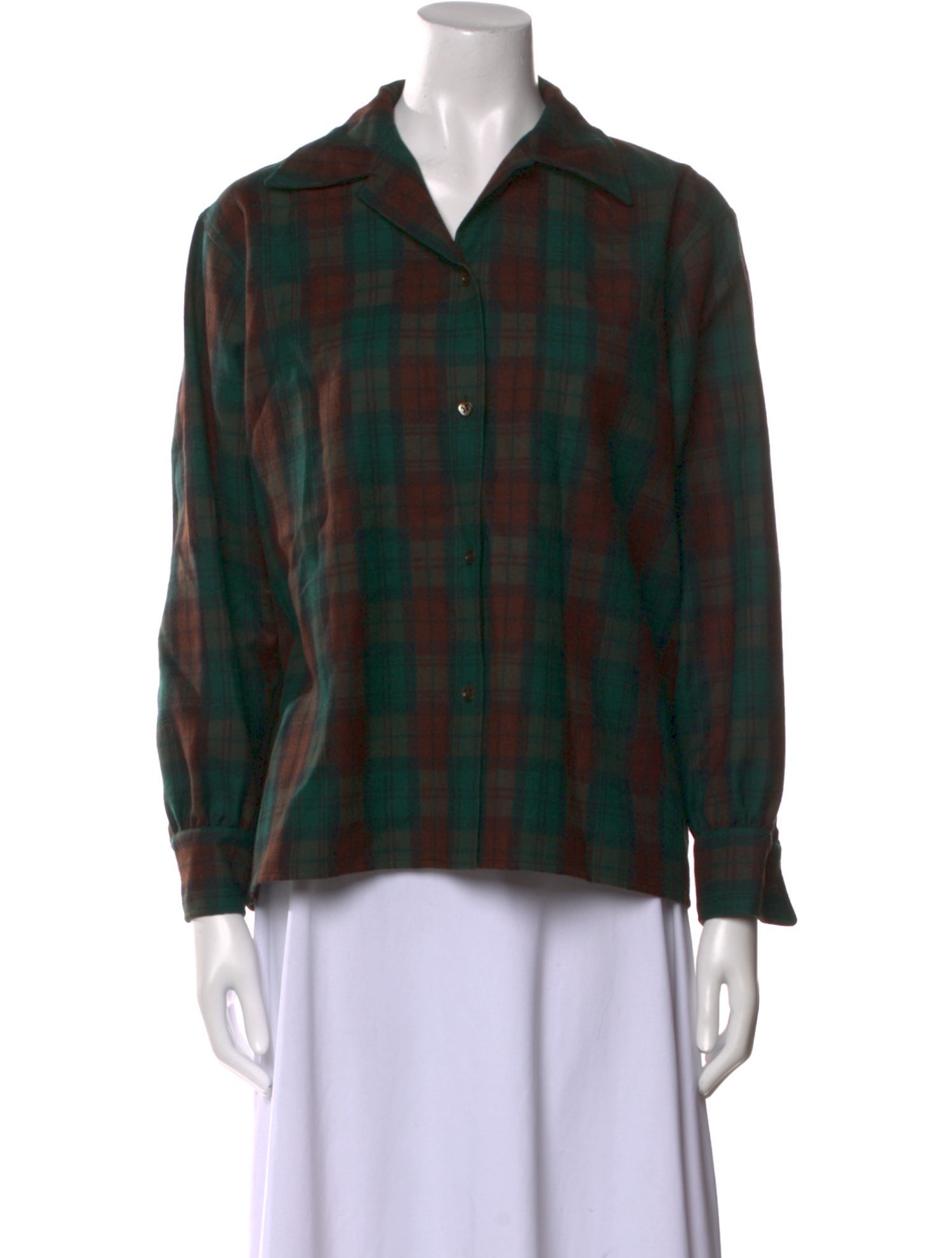 Yves Saint Laurent Rive Gauche Vintage Plaid Print Button-Up Top