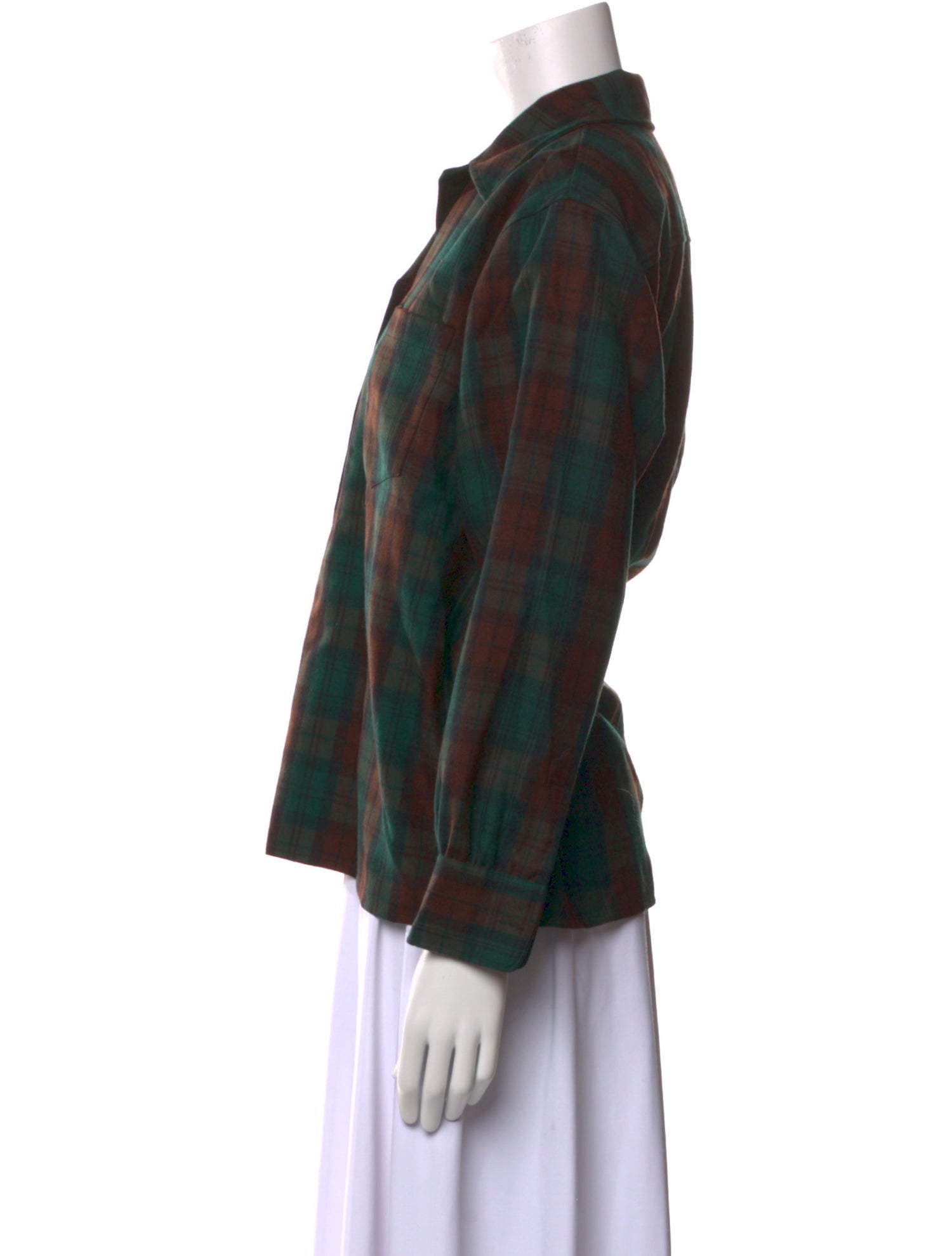 Yves Saint Laurent Rive Gauche Vintage Plaid Print Button-Up Top