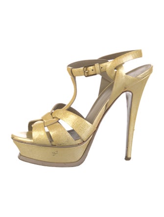 Yves Saint Laurent Rive Gauche Patent Leather T-Strap Sandals