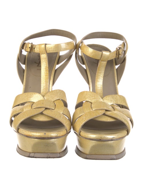 Yves Saint Laurent Rive Gauche Patent Leather T-Strap Sandals
