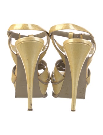 Yves Saint Laurent Rive Gauche Patent Leather T-Strap Sandals