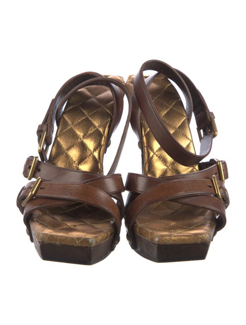 Yves Saint Laurent Rive Gauche Leather Colorblock Pattern Sandals
