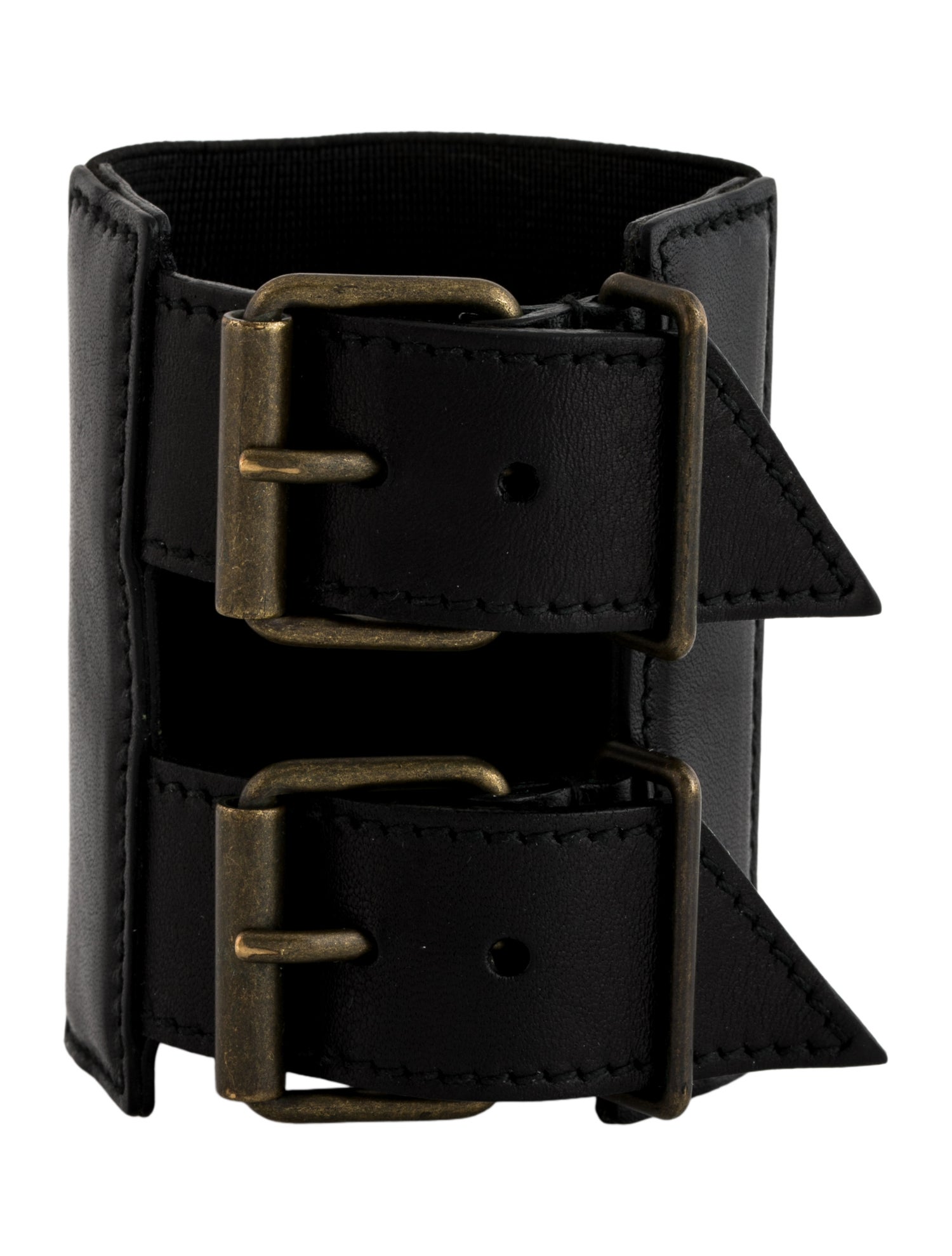 Yves Saint Laurent Rive Gauche Leather & Fabric Double-Buckle Wrap Bracelet