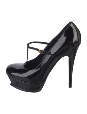 Yves Saint Laurent Rive Gauche Patent Leather T-Strap Pumps