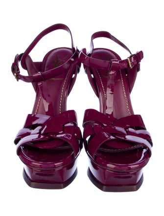 Yves Saint Laurent Rive Gauche Patent Leather T-Strap Sandals