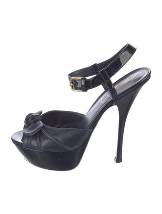 Yves Saint Laurent Rive Gauche Patent Leather Bow Accents Slingback Sandals
