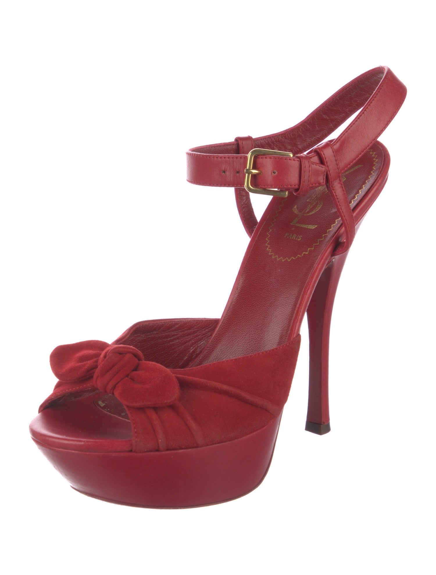 Yves Saint Laurent Rive Gauche Leather Bow Accents Sandals