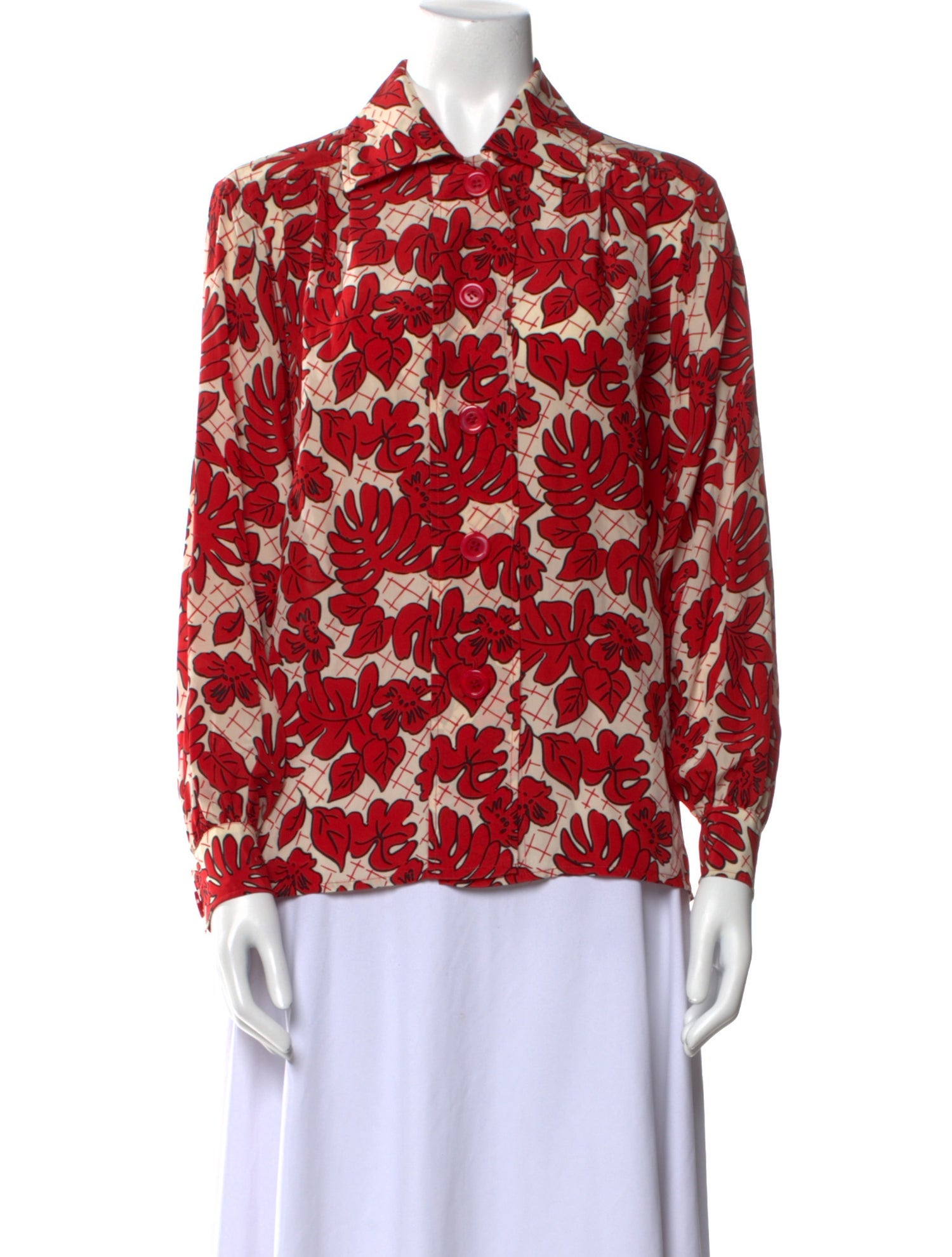 Yves Saint Laurent Rive Gauche Printed Long Sleeve Button-Up Top