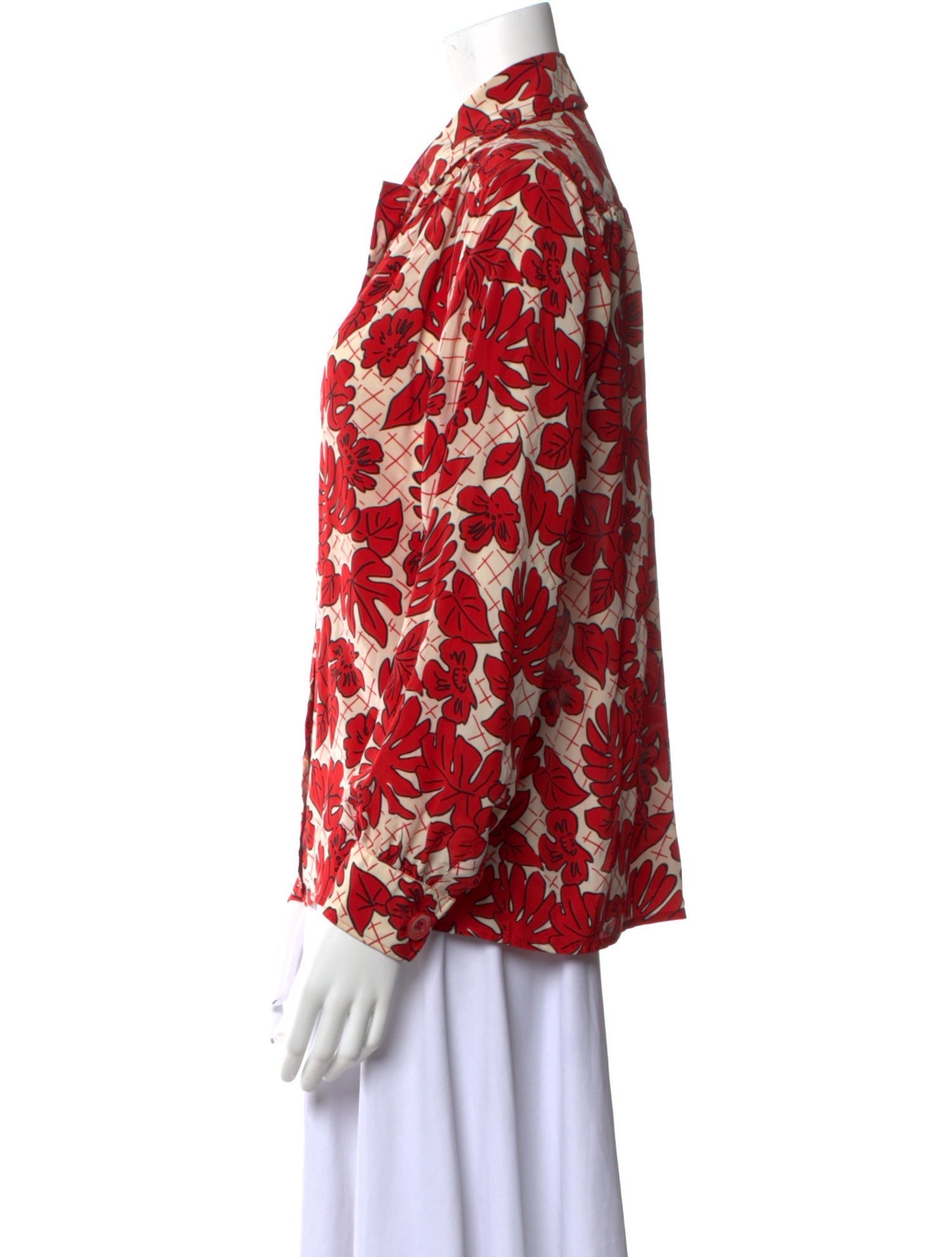 Yves Saint Laurent Rive Gauche Printed Long Sleeve Button-Up Top