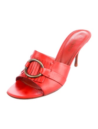 Yves Saint Laurent Rive Gauche Leather Fringe Trim Accent Slides