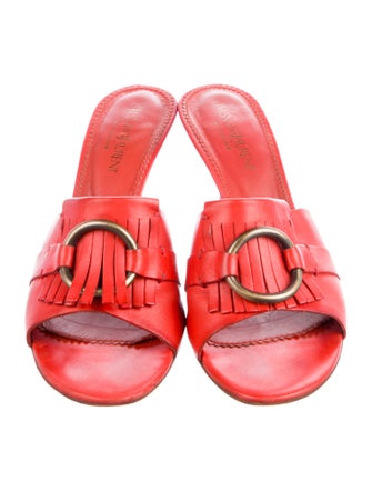 Yves Saint Laurent Rive Gauche Leather Fringe Trim Accent Slides