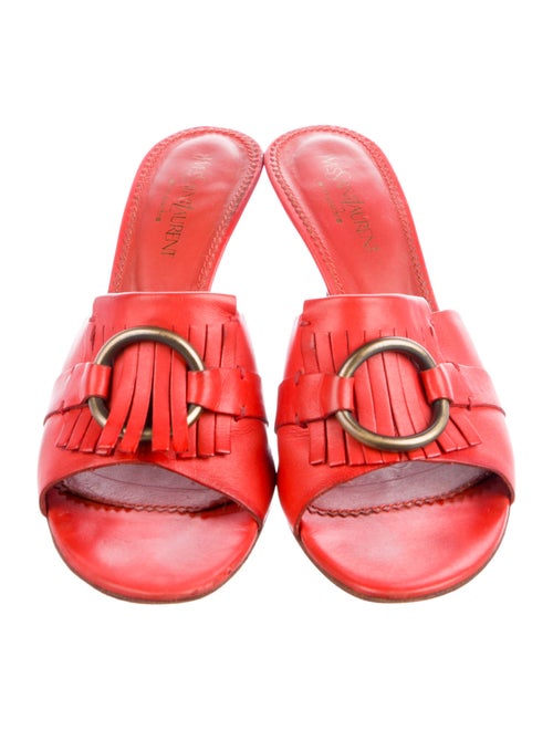 Yves Saint Laurent Rive Gauche Leather Fringe Trim Accent Slides
