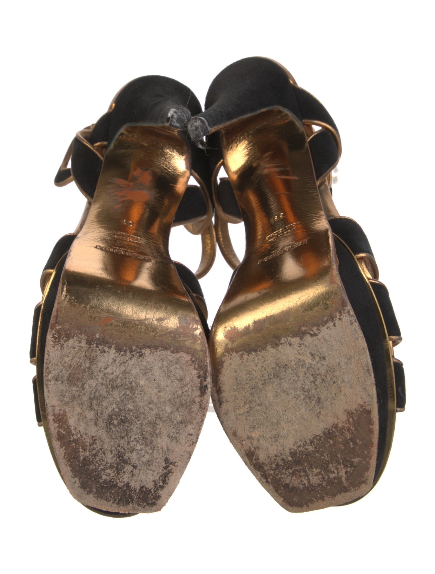 Yves Saint Laurent Rive Gauche Suede Printed T-Strap Sandals