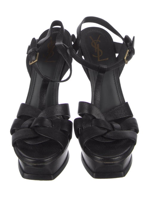 Yves Saint Laurent Rive Gauche Leather Cutout Accent T-Strap Sandals