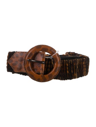 Yves Saint Laurent Rive Gauche Velvet Leather Trim Embellishment Belt