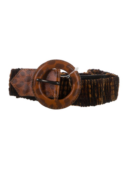 Yves Saint Laurent Rive Gauche Velvet Leather Trim Embellishment Belt