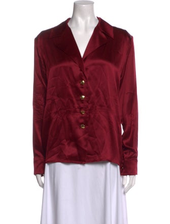 Yves Saint Laurent Rive Gauche Silk V-Neck Button-Up Top