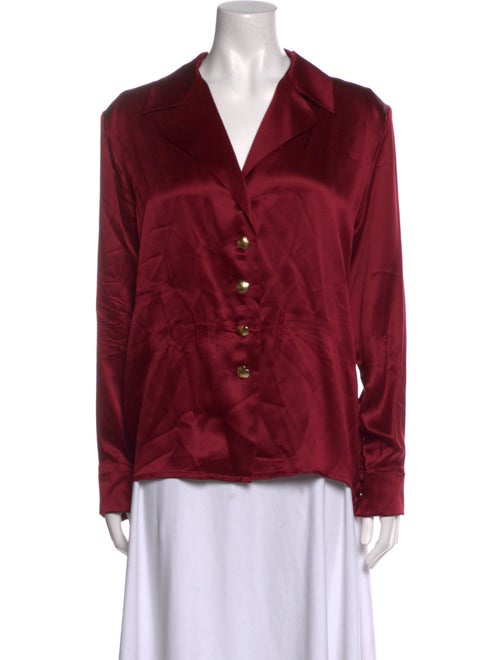Yves Saint Laurent Rive Gauche Silk V-Neck Button-Up Top