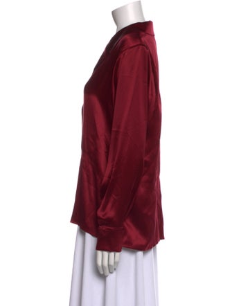 Yves Saint Laurent Rive Gauche Silk V-Neck Button-Up Top