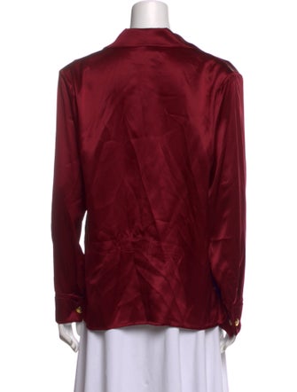 Yves Saint Laurent Rive Gauche Silk V-Neck Button-Up Top