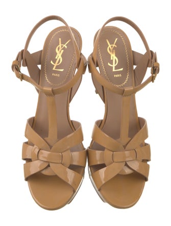 Yves Saint Laurent Rive Gauche Patent Leather T-Strap Sandals