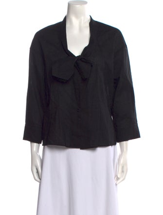 Yves Saint Laurent Rive Gauche V-Neck Three-Quarter Sleeve Blouse