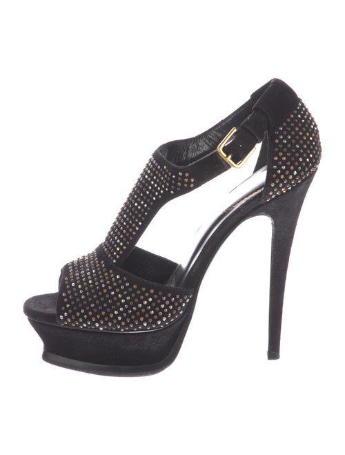 Yves Saint Laurent Rive Gauche Suede Studded Accents T-Strap Pumps