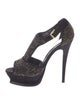 Yves Saint Laurent Rive Gauche Suede Studded Accents T-Strap Pumps