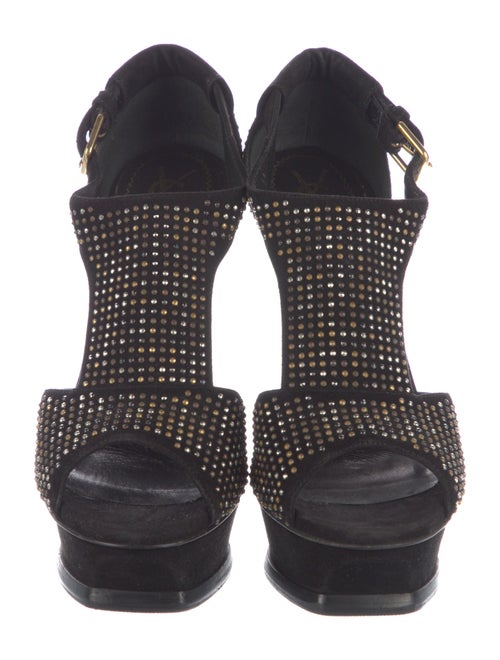 Yves Saint Laurent Rive Gauche Suede Studded Accents T-Strap Pumps