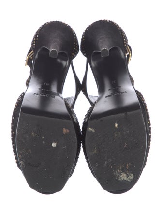 Yves Saint Laurent Rive Gauche Suede Studded Accents T-Strap Pumps