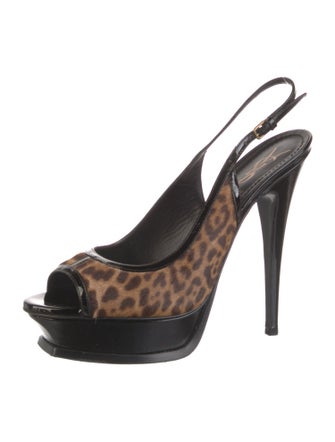 Yves Saint Laurent Rive Gauche Ponyhair Animal Print Slingback Pumps