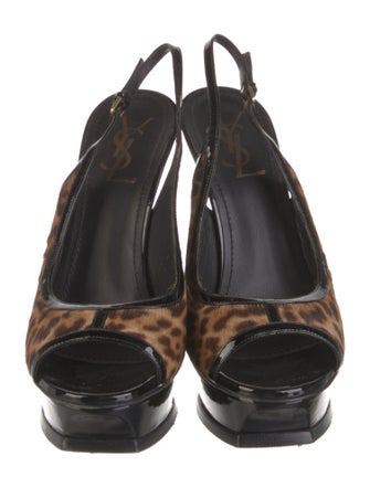 Yves Saint Laurent Rive Gauche Ponyhair Animal Print Slingback Pumps