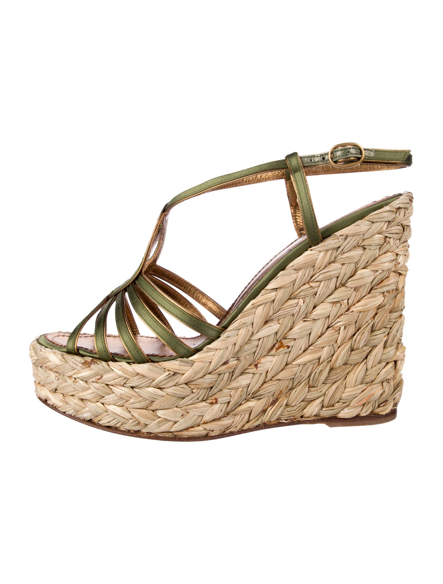 Yves Saint Laurent Rive Gauche Satin Leather Trim Embellishment Espadrilles w/ Tags