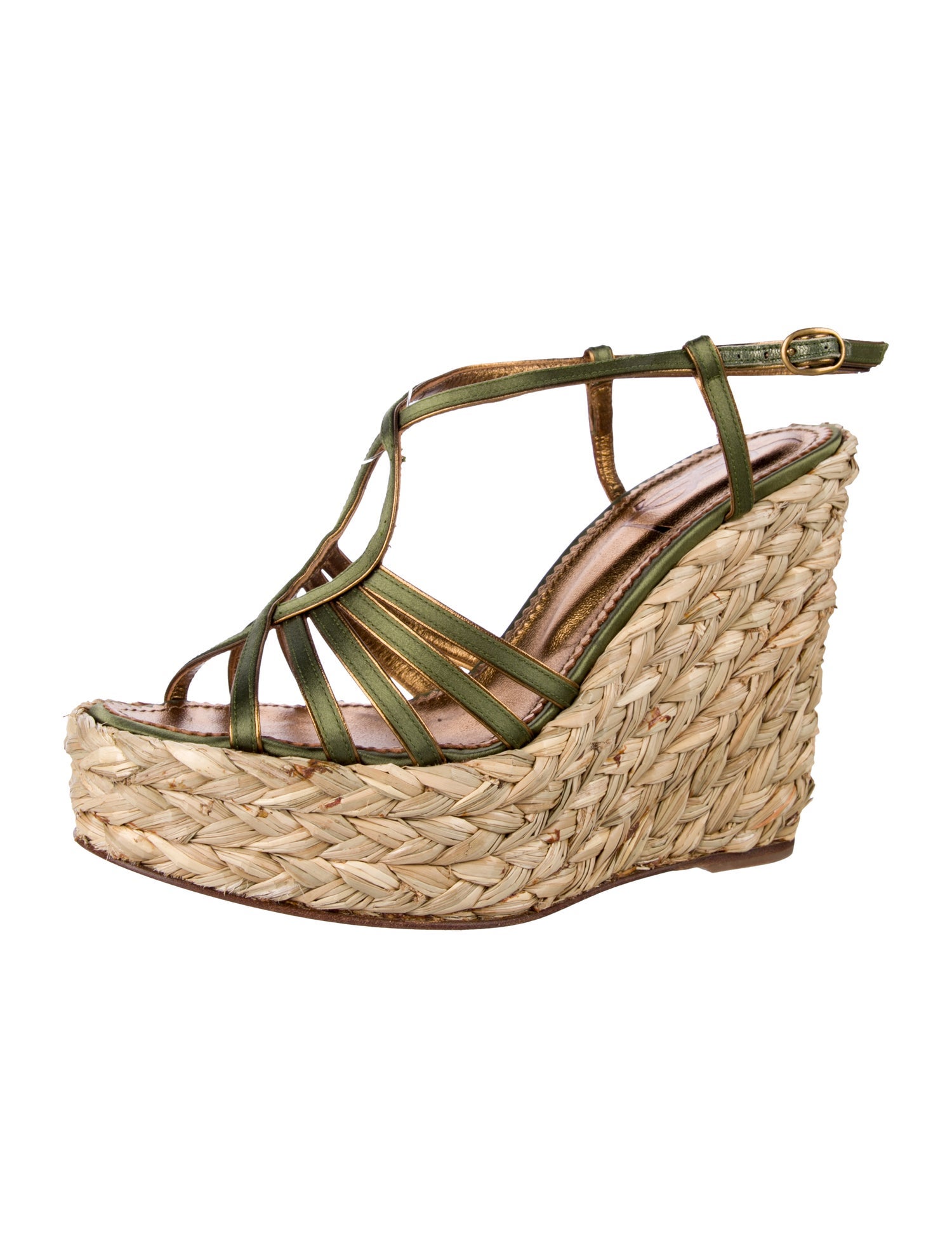 Yves Saint Laurent Rive Gauche Satin Leather Trim Embellishment Espadrilles w/ Tags