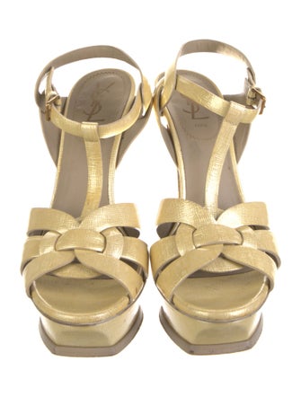 Yves Saint Laurent Rive Gauche Patent Leather T-Strap Sandals