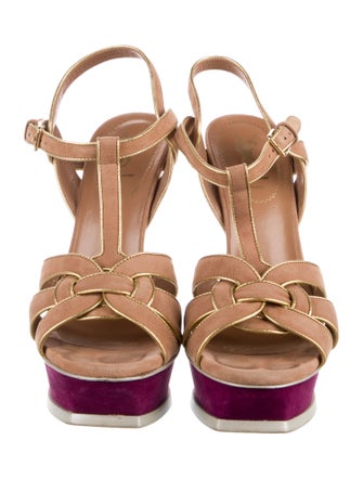 Yves Saint Laurent Rive Gauche Suede T-Strap Sandals