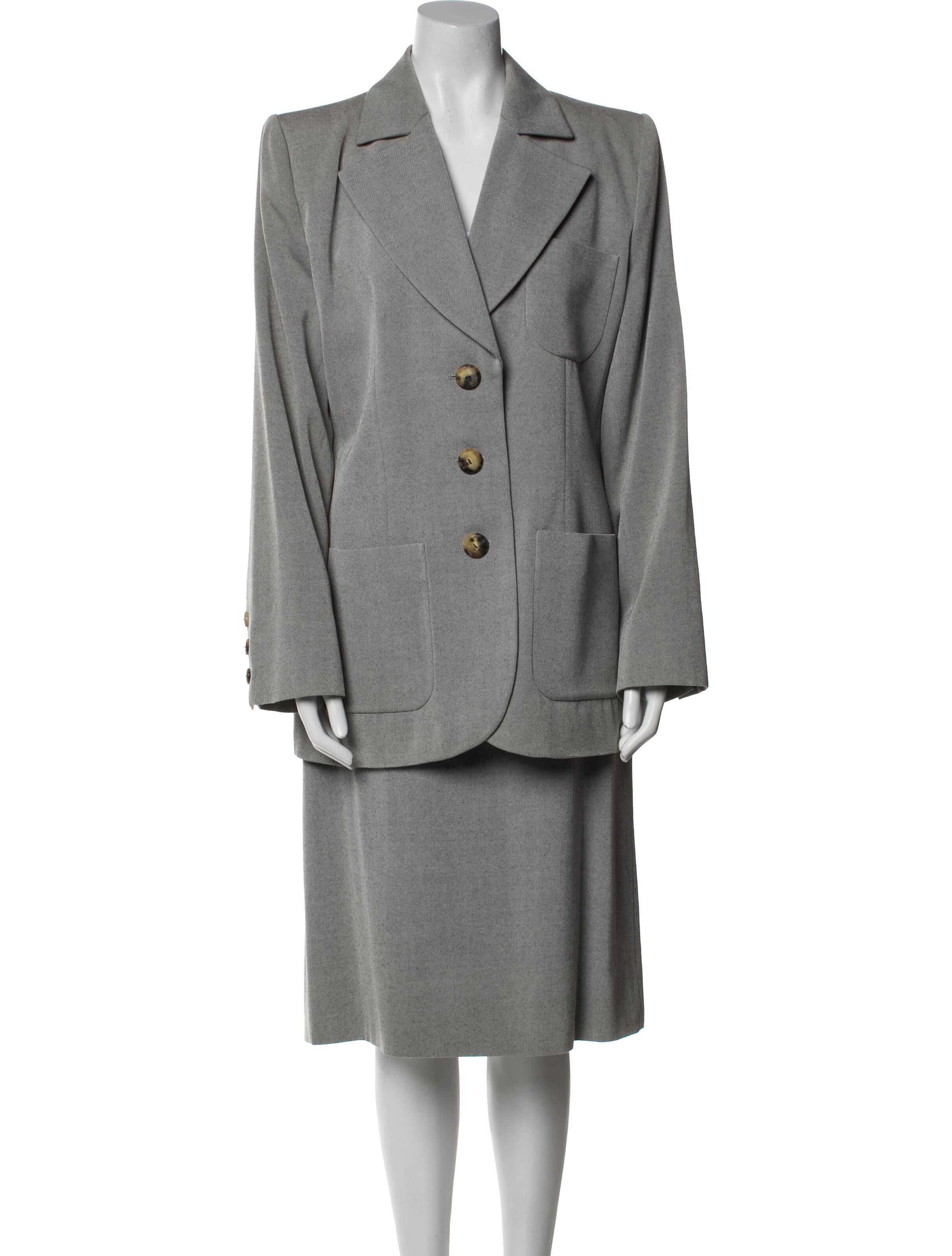 Yves Saint Laurent Rive Gauche Wool Cutout Accent Skirt Suit