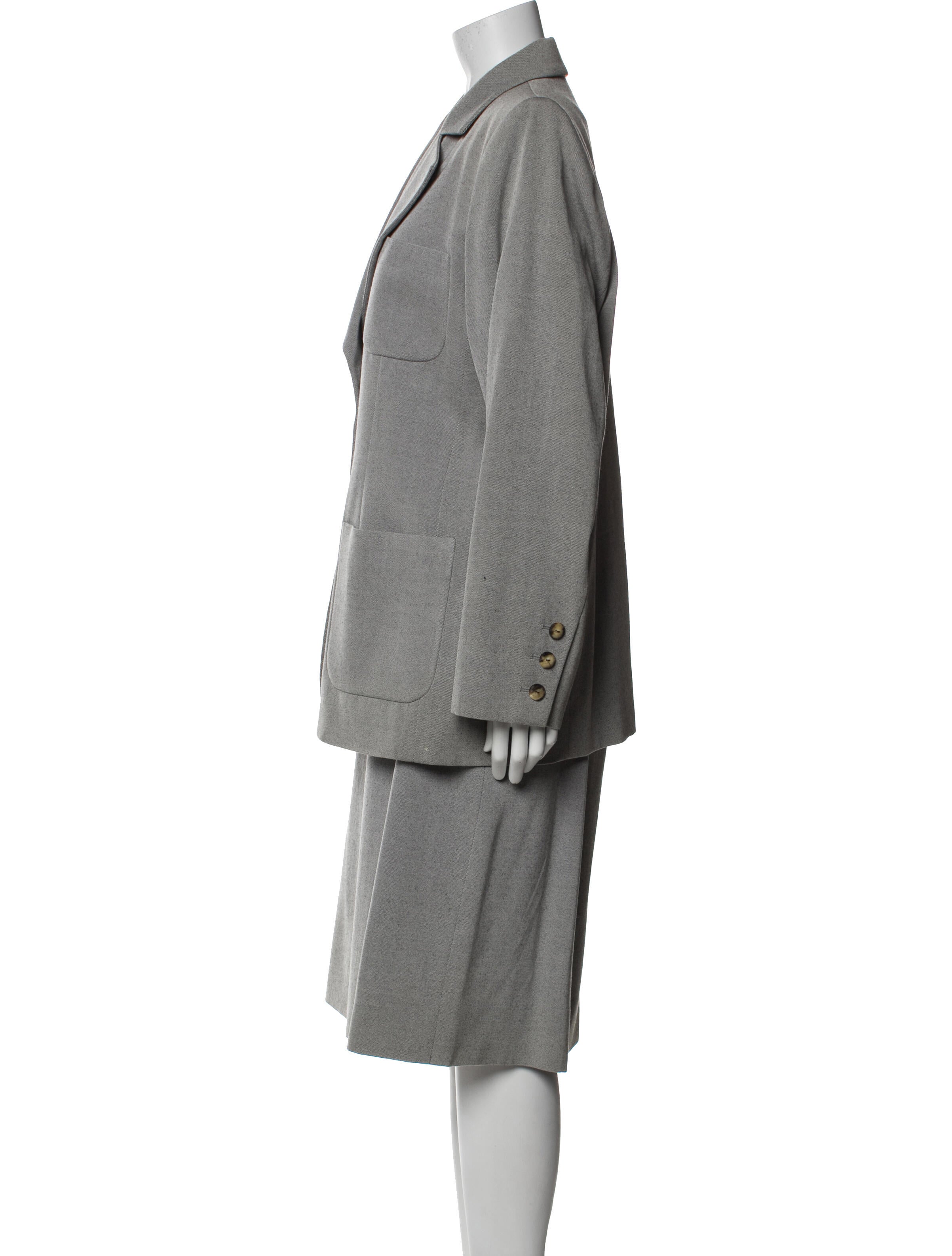 Yves Saint Laurent Rive Gauche Wool Cutout Accent Skirt Suit