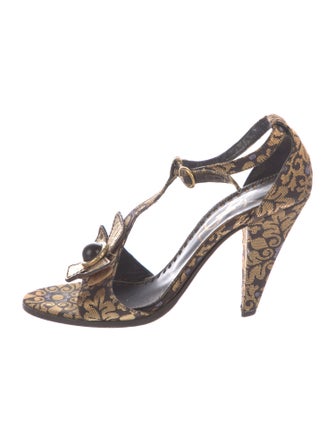 Yves Saint Laurent Rive Gauche Jacquard Printed T-Strap Sandals