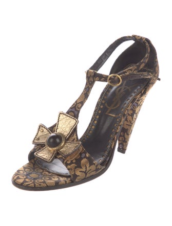 Yves Saint Laurent Rive Gauche Jacquard Printed T-Strap Sandals