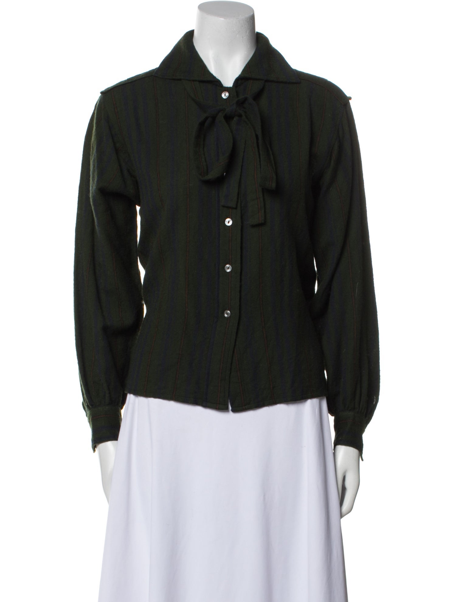 Yves Saint Laurent Rive Gauche Wool Long Sleeve Button-Up Top