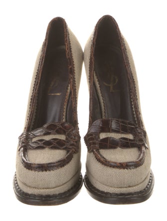 Yves Saint Laurent Rive Gauche Canvas Colorblock Pattern Pumps
