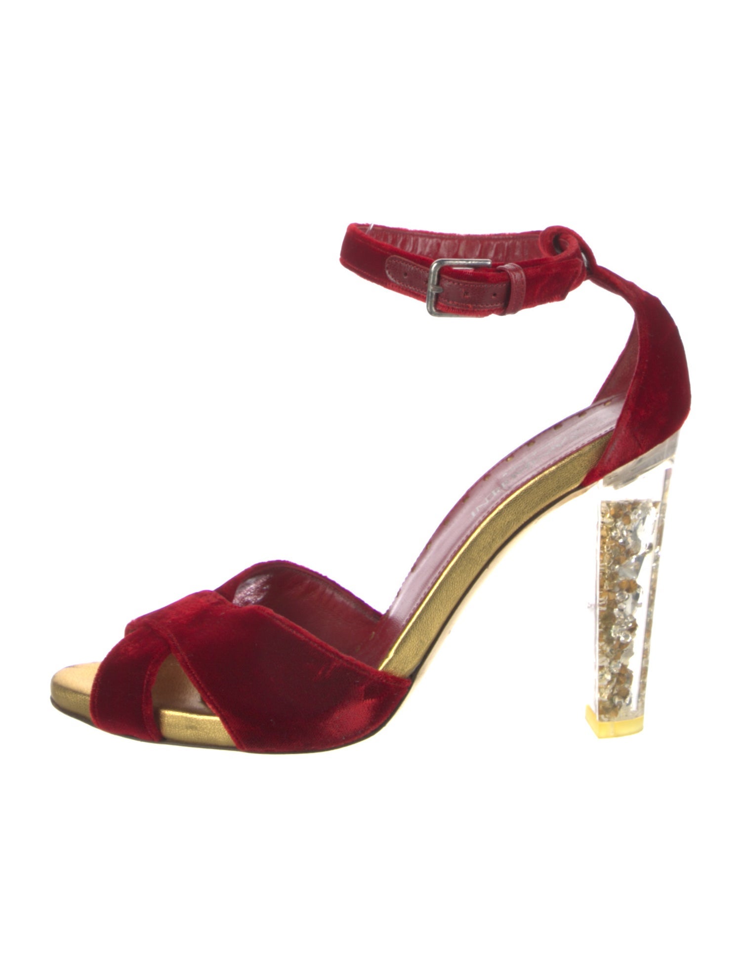 Yves Saint Laurent Rive Gauche Velvet Crystal Embellishments Sandals