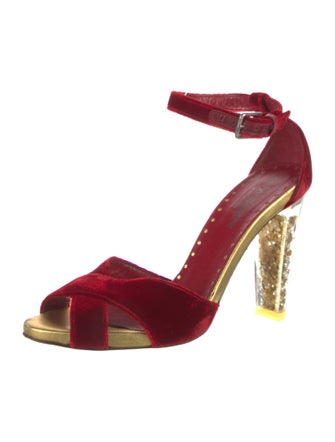 Yves Saint Laurent Rive Gauche Velvet Crystal Embellishments Sandals