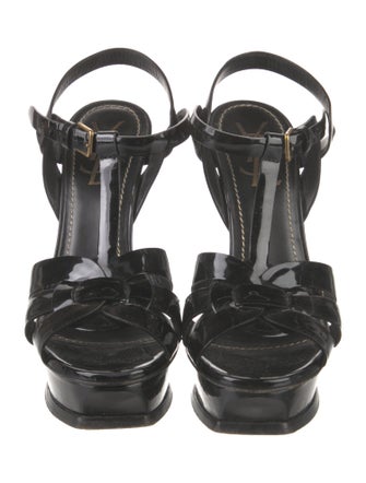 Yves Saint Laurent Rive Gauche Patent Leather T-Strap Sandals