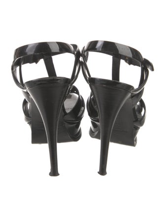 Yves Saint Laurent Rive Gauche Patent Leather T-Strap Sandals