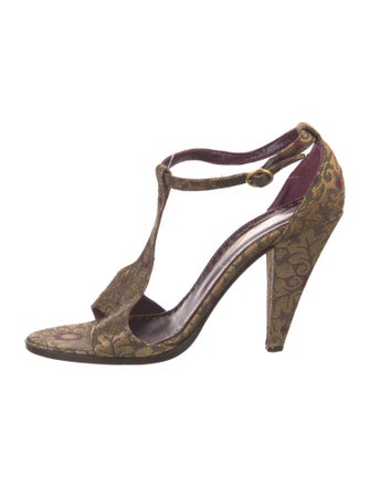 Yves Saint Laurent Rive Gauche Jacquard Printed T-Strap Sandals